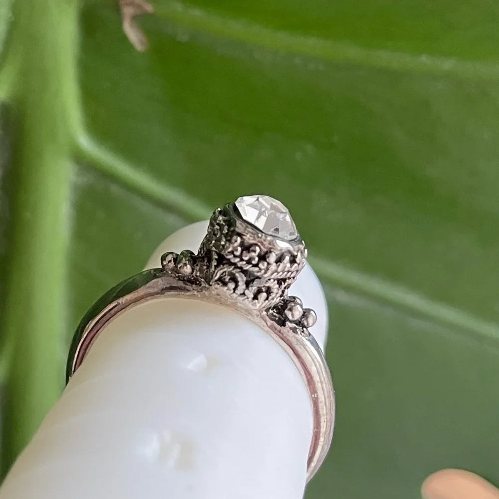 Stacking Ring Set with Filigree Solitaire with Clear Stone Sizes 6, 6.5, 7.5